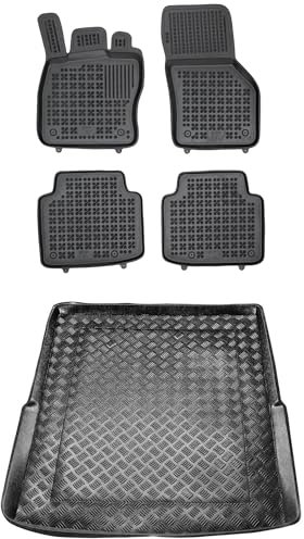 MOTOS Satz Gummifußmatten und PE Kofferraumwanne für Skoda Superb III 2015-2023 Verbessern Sie Ihren Reisekomfort mit Antirutschmatte Auto - Allwetter fußmatten Auto, Schutz vor Verschmutzung