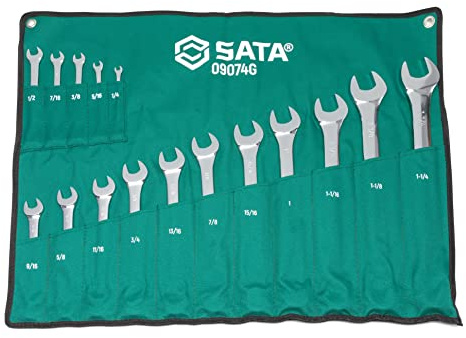 SATA Juego de 16 llaves combinadas de 12 puntos | Tamaños SAE de 1/4 a 1-1/4 pulgadas | Carga fuera de esquina | ST09074G