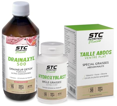 STC NUTRITION - Pack perte de poids express - Hydroxyblast + Drainaxyl Fruits rouges + Taille Abdos Ventre Plat - Programme minceur intensif 10 Jours - Brûleur de graisses, Drainant & Capteur