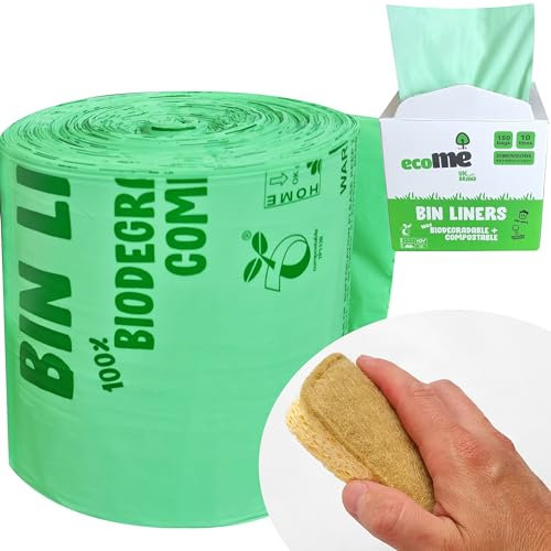 ecoME - Sacchetti biodegradabili per rifiuti alimentari, 10 l, 150 pezzi, certificati EN 13432, marchio del Regno Unito (10 l, 150 rivestimenti)
