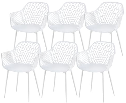 buybyroom Esszimmerstuhl im 6er Set,Essstühle Stuhl mit Armlehne Kunststoffstuhl Stuhl Esszimmer (Weiß)