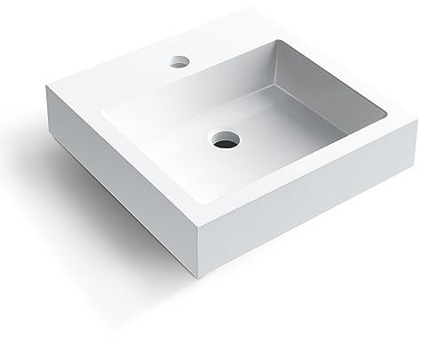 BALNEO VERA Lavabo Lavabo da Appoggio Quadrato 40x40cm con Foro per Rubinetto, Durevole, Moderno, Resistente Ai Prodotti Chimici, Caldo Al Tatto, Bianco in Conglomerato