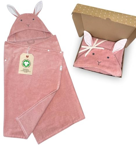 DIKOS® 2-in-1 Kapuzenhandtuch & Badeponcho Baby, Kleinkinder & Kinder Altrosa 70x140 | Ab Geburt Babyhandtuch, mitwachsendes Badetuch/Poncho mit Druckknöpfen bis 10 J | Bio-Baumwolle Frottee/Velours