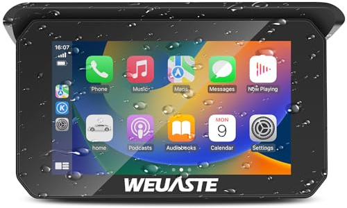 Weuaste 5 Portable Motorcycle Carplay Touch Screen with Wireless Android Auto GPS Navigation System, Bright Waterproof HD Touch Screen, Support Siri, Bluetooth, Video Recorder, Music