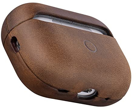 Maogoam Schutzhülle für AirPods Pro 2. Generation, Leder, echtes Vintage-Rindsleder, für Airpods Pro 2, Retro-Stil, Indiana-Jones-Stil, Front-LED, Dunkelbraun