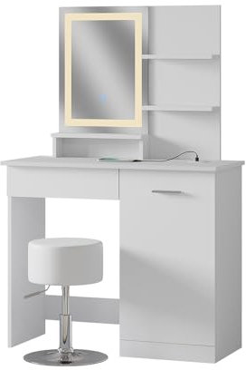 Vicco Schminktisch Weiß Julia 90x137.5x38 cm - Der Frisiertisch, Kompakte Maße für kleine Räume