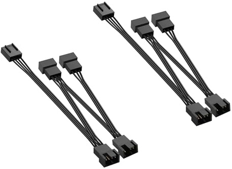 GINTOOYUN 2 Pcs 4 Pin/3 Pin PWM Chassis Fan Splitter Kabel 4 Pin/3 Pin 1 Buchse zu 4 Stecker PC Kühlleistung Splitter Verlängerungskabel für Chassis Lüfter, CPU Lüfter etc(1 bis 4)