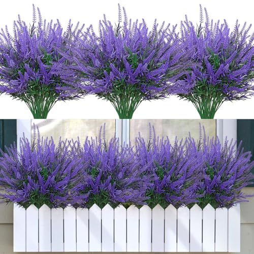 SOMYTING 12 Bündel Kunstblumen Balkon Wetterfest Künstliche Blumen Outdoor UV Beständig Kunstpflanzen Plastik Blumenstrauß Künstliche Pflanzen für Balkonkästen Garten Fenster Dekoration (Lila)