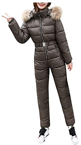Schneeanzug Zweiteiler Damen Übergröße, Schneeanzug Wasserdicht Schnee-Jumpsuit Overall Skianzüge Fur Extrem Winddicht Skisuit Mit Kaputze Und Taschen Jumpsuit Schneeoverall Skifahren Sätze