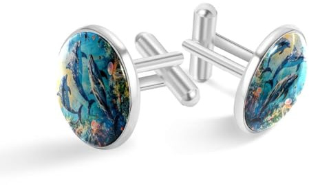 Klassische Edelstahl-Manschettenknöpfe für Herren, Motiv: Delfine, Quallen, Schmuck, Business, Hochzeitsgeschenk, 20mm x 20mm x 19mm, Edelstahl, Ohne Edelstein