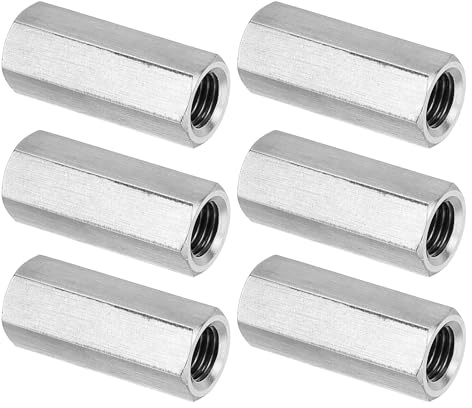 PATIKIL M10 x 35 mm 304 Edelstahl Sechskant-Kupplungsmuttern, 6 Stück Feingewinde Sechskant Hülsenmutter Sechskant Verbindungsmutter Gewindehülse Langmutter, Silberton