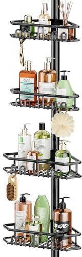 Mutool Adjustable Telescopic Shower Caddy, Adjustable Corner Shower Shelf with 4 Shelves, No Drilling Bathroom Storage Organizer for Bathroom Bathtub Tub Shampoo,Black