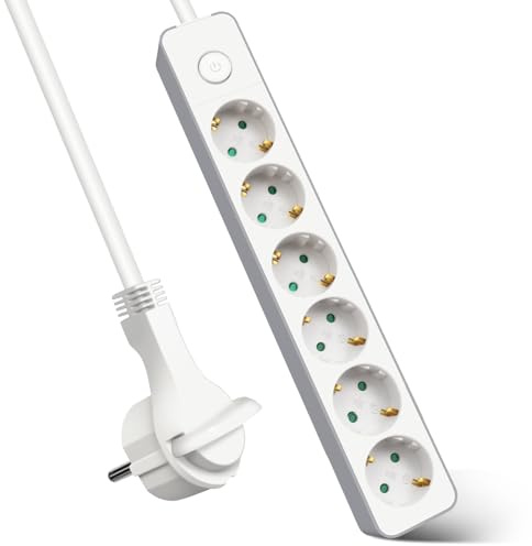 EXTRASTAR Regleta Enchufe con 6 Tomas, Alargador Enchufe con Interruptor, 3m, para El Hogar, La Oficina y Los Viajes, 3680W, 3G*1.5mm², Blanco, 1pc