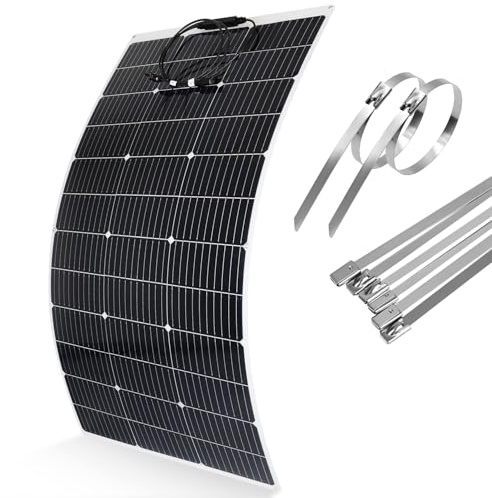 【120W Panel Solar Flexible 12V】DERUXI 120Watt Placa Solar, Panel Solar 120W Monocristalino+6 Pcs Bridas Metalicas, Kit Flexible PV Placas Solares Cable Ties para Balcón RV Barcos Caravana Baterías