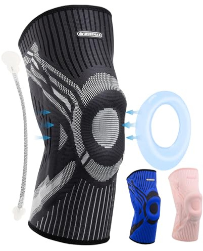 INDEEMAX Kniebandage Männer und Damen,Kompression Kniestütze mit Seitlichen Stabilisatoren & Patella-Gel Polster, Bandage Knie für Lindert Knieschmerzen, ACL, Meniskusriss, Arthritis, Schwarz,S