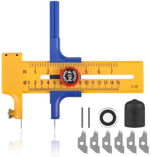 Yuqilin 11 Pièces Compass Cutter,Cutter Circulaire Plastique 1-15cm Réglable Compas Outil de Coupe Livré Avec Lame,Recharge et Rondelle,pour Couper le Papier Carte en Cuir