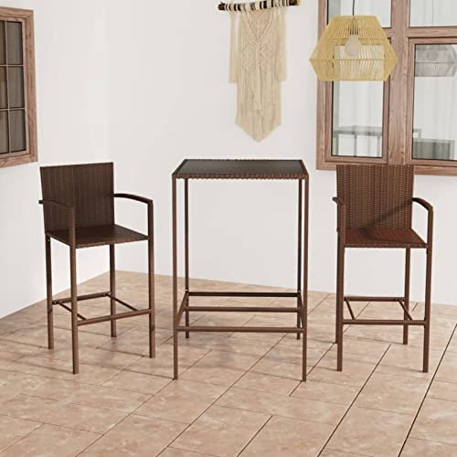 Xichuzi 3-TLG. Gartenbar-Set, Bistro-Set, Gartenset Tisch Und Stühle, Balkontisch, Balkon Möbel Für Kleinen Balkon, Terrassenmöbel, Bistrotisch, Gartentisch, Poly Rattan Braun