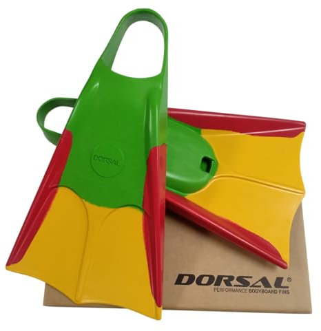 DORSAL Bodyboard Bodysurfing Schwimmflossen, Hawaii (Flippers), Grün/Rot/Gelb, Größe XS – Herren Größe 5–6