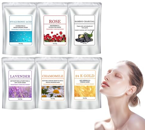 Eazerom 02 6pcs Gelee-Maskenpulver für Gesichtsbehandlungen, Peel Off Face Soft Mask Powder, für Reinigung Gesicht Naturkosmetik SPA-Qualität Reinigungsmaske für alle Hauttypen