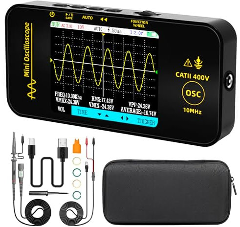 BSIDE OT3 Handheld Digital Oscilloscope Pocket Mini 10MHz Bandwidth 48MSa/s Sampling Portable Oscilloscope Rechargeable Ultra Slim with 3.2 Full-Viewing Colour LCD for Automotive Audio Electronic