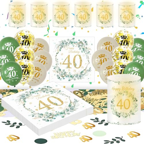 40 Geburtstag Deko Männer Frauen, Grün Gold Luftballons 40. Geburtstag Set | Geburtstagsdeko 40 Jahre, Grün Gold Party Deko, Happy 40th Birthday, Latexballons, Laternen, Servietten und Konfetti