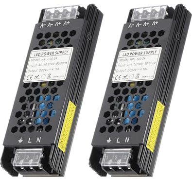 PATIKIL Fuente de alimentación LED 100W, 2 piezas AC 110V - 260V a DC 24V Transformador de bajo voltaje impermeable Convertidor de voltaje para luces interiores y exteriores tiras LED
