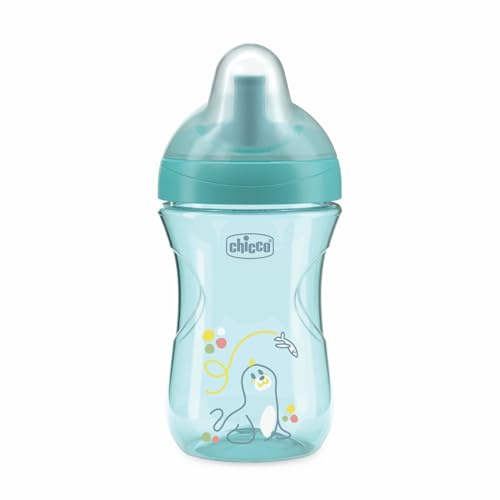 Chicco Advanced Cup, Tasse en plastique anti-goutte 266 ml avec paille, bec et valve ergonomiques, sans BPA, 12 M+, azur