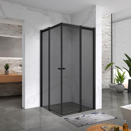 Moments of Glass Duschkabine Kaylee mit Schiebetüren 80x100 cm Höhe: 195 cm – Eckduschkabine in Schwarz aus 6mm getöntem Nano ESG-Sicherheitsglas, hochwertiges Rollsystem, beidseitig montierbar