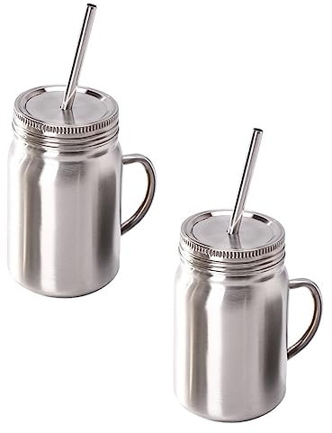 Cabilock 2pcs Stainless Steel Mason Cups Multi-functional Mugs Jar Straws for Home Use