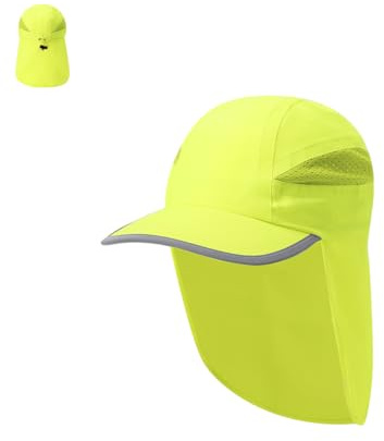MIBANDERA Gorra con Protector Cuello-Nuca. Gorra Trekking Montaña Senderismo. Gorra Cierre Ajustable Microfibra. Gorra Hombre. Gorras Mujer. (Microfibra, Amarillo Fluor)
