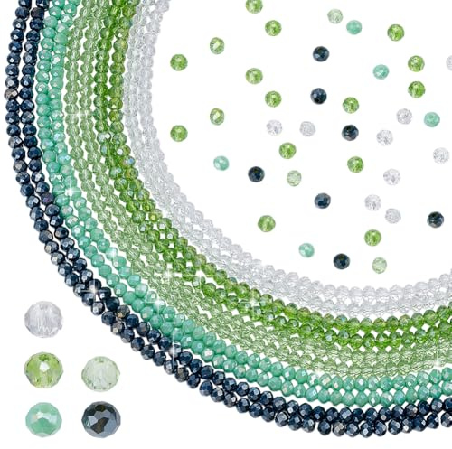 PH PandaHall 5 Colors 630PCS Green Faceted Glass Beads, 4mm Round Crystal Glass Bead Green Loose Beads Spacers for Jewellery Making Bracelet Earring Necklace Wind Chimes Suncatchers DIY Craft Making