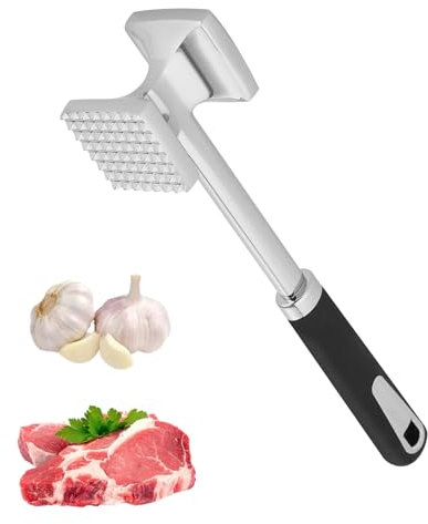 TIDEVAN Mazo para Carne Acero Inoxidable Martillo Carne Antiadherente Doble Cara Ablandador de Carne 27 cm con Mango Antideslizante Inoxidable Herramienta de Cocina para Ablandar Filetes Pollo Cerdo