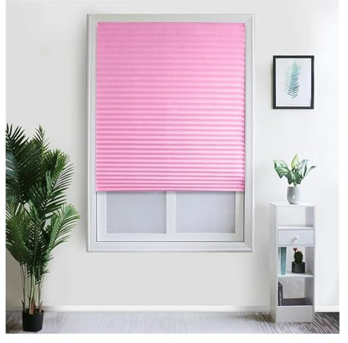 CSSHNL Plissee zum Kleben Selbstklebende Plissee-Jalousien, halbverdunkelnde Fenstervorhänge for Küche, Badezimmer, Balkon, Jalousien for Kaffee-/Bürofenster(Pink,180x60cm)
