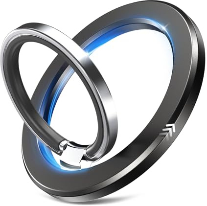 GaoBao Doppelseitiger Magnetisch Handy Ring Halterung für MagSafe, Fallschutz Dünn Handy Griff Halter Fingerhalter für iPhone 16 Pro Max Plus, 15 14 13 12, Smartphone mit Metallring, Schwarz