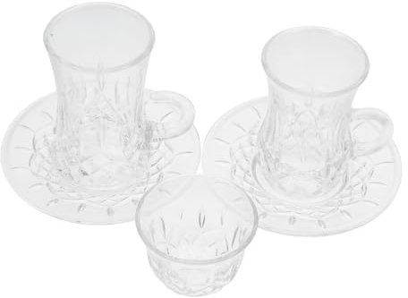 UKCOCO Tazze Da Tè in Vetro Trasparente Piattino Per Turco Tè Nero Espresso Design Vintage Tazze Piccole Per Uso Personale