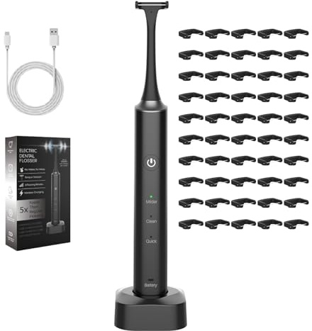 Flosser Electrique avec 50 Têtes de Rechange,Detartreur Dentair,Fil Dentaire Electrique Portable,3 Modes,IPX7, Rechargeables pour le soin des Dents et des Gencives