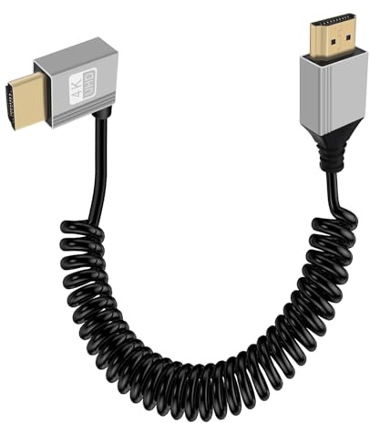 YINGAYOU HDMI Cable Spirale Coudé Rallonge HDMI Male Male 4K@60Hz 10Gbps Boîtier en Aluminium, Connecteur Doré Pour UHD, Moniteur, Portable, Xbox, PS4/PS5 (Coudé à Gauche, 0,5–2 m)