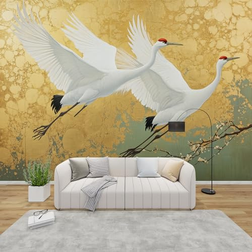 AevuCub Japanese Crane Wallpaper for Living Room - Bird Wall Murals for Bedrooms, Oriental Wall Art, Non-Woven Photo Wallpaper 3D Effect, 350x256 cm