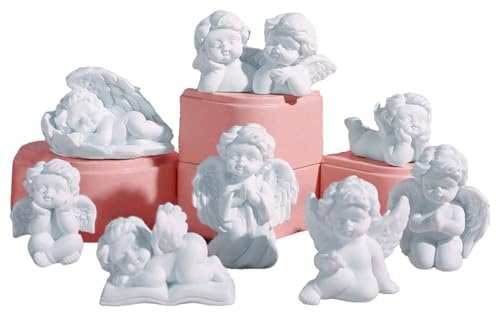 Hikiwin 8Pcs Resin Cherubs White Angel Statue Figurine,Sleeping Baby Angel Statue Cherub in Wings Feathers Statue Figurine,Small Angels as Table Decoration or Grave Gift