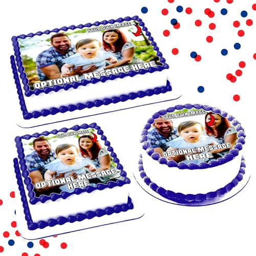 A4, Circle or Square - Your Own Edible Photo - Various Shapes & Sizes - Premium Personalised Cake Topper on Wafer or Icing - Print Any Image & Add a Personal Message - Custom Birthday Party Gift