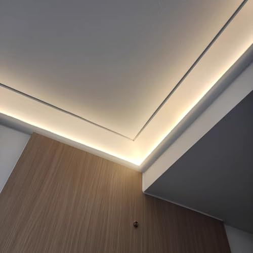 XJBWSDE Moldura de Corona con iluminación indirecta Blanca para Techo, Canal de Tira LED de Superficie, zócalo LED para Sala de Estar, Dormitorio y Pasillo (5 m [16,4 pies])