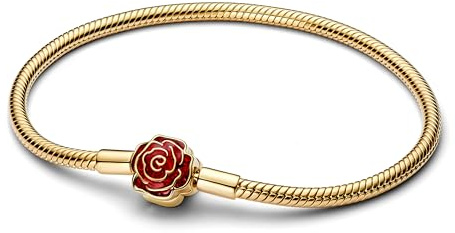 PANDORA Moments Disney 564019C01-16 - Pulsera de eslabones de la Bella y la Bestia rosa mágica con aleación de metal chapada en oro de 14 quilates, compatible con Moments, tamaño: 16 cm