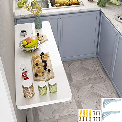 Klappbarer Wandtisch, platzsparend, für Küche und Schreibtisch, leicht zu reinigen, glatte Oberfläche, 4 Farben (120 x 40 cm, Weiß), perfekt für kleine Räume