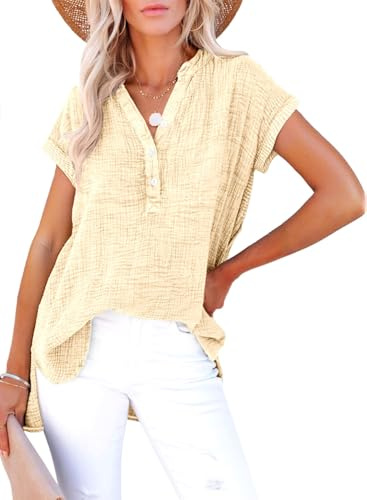 Dokotoo Womens Boho Tops for Women Spring 2026 Summer Shirts Casual Blouses Comfy Women's Clothing Cute Tops Vacation Beach Clothes Cruise Outfits Resort Wear 2026 Apricot