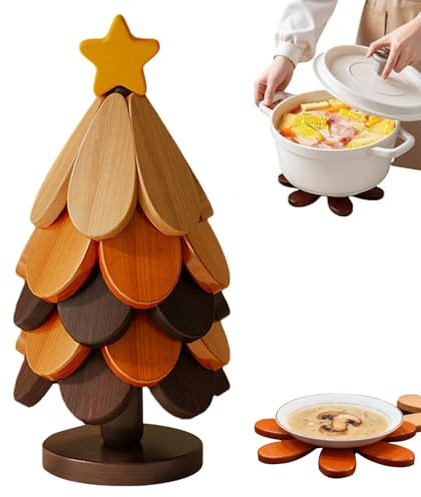 Holzuntersetzer baums, Untersetzer Holz Set Für Baumkunst, Faltbare Holzuntersetzer Heiße Gerichte mit 5 Holz-Untersetzern und 1 Ständer, Hitzebeständige Pads für heiße Töpfe, Pfannen, Schüssel