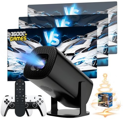 P30 Ultra Mini Projecteur Video avec Contrôleurs+Télécommande Vocale,36000+ Jeux,Android 11 Vidéoprojecteur,Auto Keystone Retroprojecteur avec Wi-Fi Bluetooth,14 émulateurs Video Projecteur 1280*720P