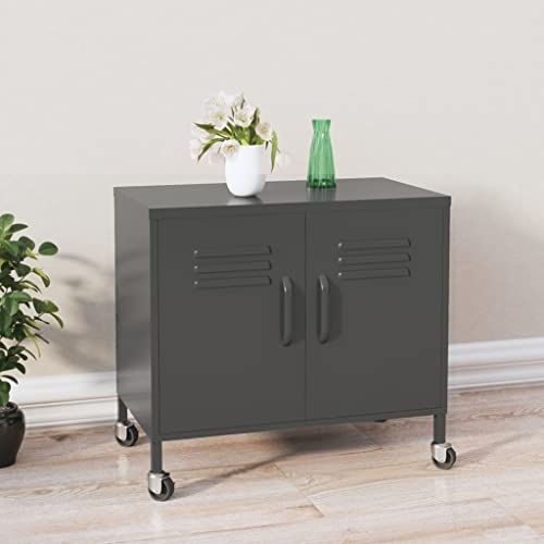 Owoxanthellate Stahlschrank Anthrazit 60 x 35 x 56 cm mit Rollen & Verstellbarer Ablage, robuster Haushaltsschrank für Büro Keller Balkon