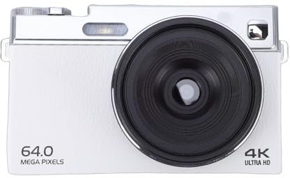 Akozon Cámara Digital 4K 64MP HD 16X Zoom Digital Cámara sin Espejo con Enfoque Automático y Pantalla Abatible de 2,88 Pulgadas Viaje (White)