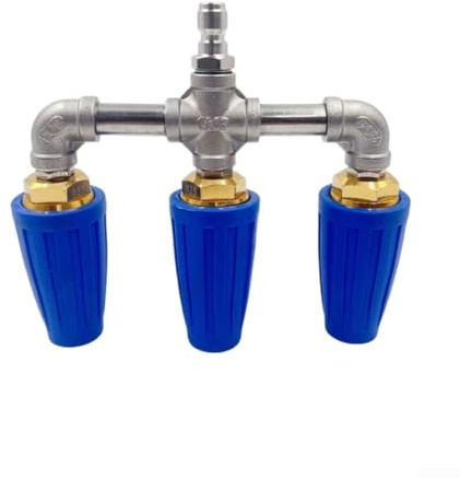 Dolvitrny Dreifach-Turbodüse für Hochdruckreiniger, 360° drehbarer Dual-Sprühkopf, Edelstahl-Konstruktion, 6,35 mm Schnellanschluss, für den Außenbereich (blau)