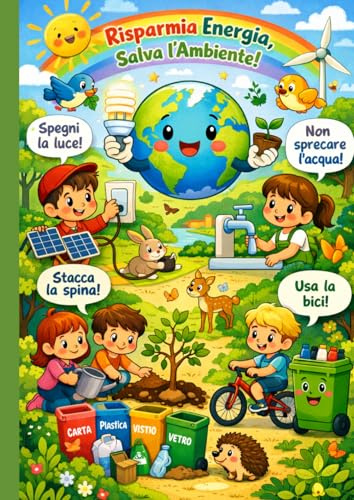 Risparmia energia, Salva l'ambiente! libretto da colorare per bambini: + 25 immagini da colorare per bambini e bambine, un passatempo creativo che ... il pianeta con piccoli accorgimenti